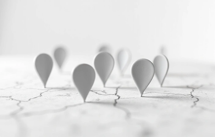 Abstract map pins on a clean background, symbolizing location